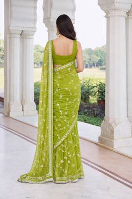 Green chiffon saree with gota patti jaal work 3