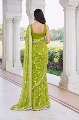 Green chiffon saree with gota patti jaal work