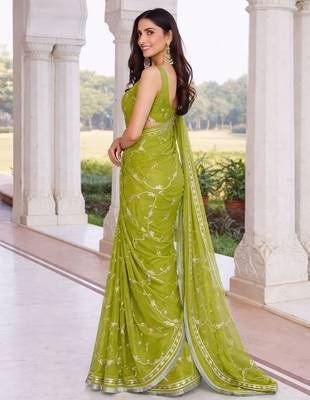 Green chiffon saree with gota patti jaal work 4