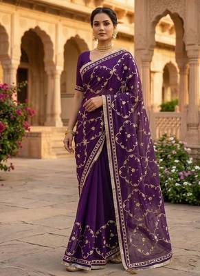 Purple chiffon saree with gota patti jaal work 1