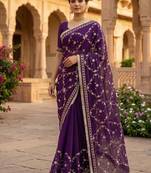 Purple chiffon saree with gota patti jaal work