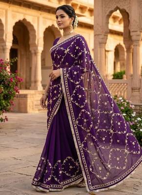 Purple chiffon saree with gota patti jaal work 2