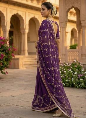Purple chiffon saree with gota patti jaal work 3