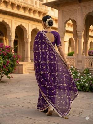 Purple chiffon saree with gota patti jaal work 4