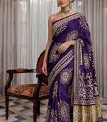 Purple silk saree with gota patti jaal work, peacock motifs & heavy pallu