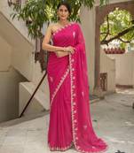 Pink chiffon saree with gotta patti & kardana work scallop border