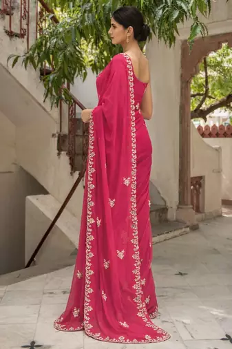 Pink chiffon saree with gotta patti & kardana work scallop border