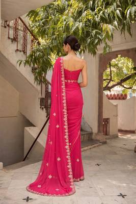 Pink chiffon saree with gotta patti & kardana work scallop border 4