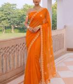 Orange chiffon saree with gotta patti & kardana work scallop border