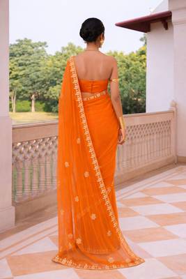 Orange chiffon saree with gotta patti & kardana work scallop border 4