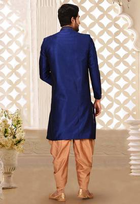 Royal blue dupion arts silk straight design with indo western 3