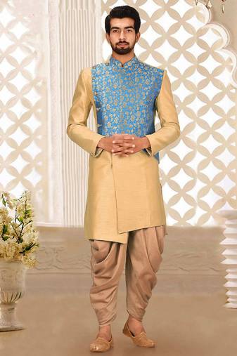 Light beige anghrakha pattern work indo western