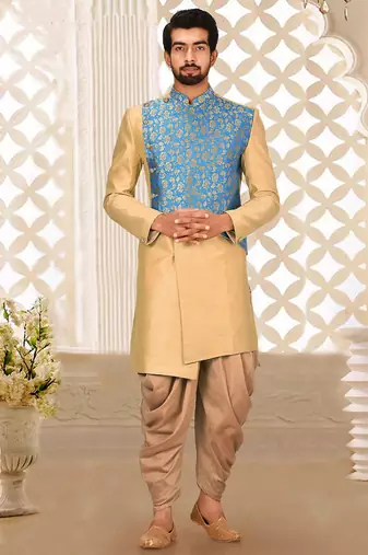 Light beige anghrakha pattern work indo western