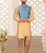 Light beige anghrakha pattern work indo western