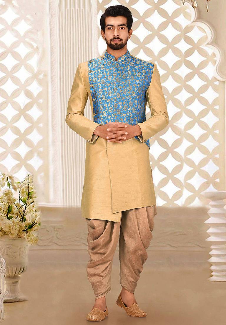 Light beige anghrakha pattern work indo western
