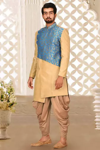 Light beige anghrakha pattern work indo western