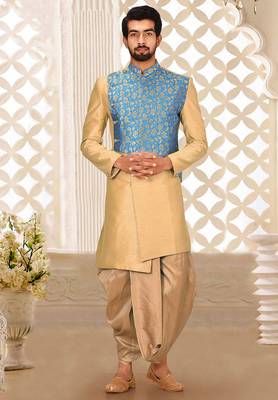 Light beige anghrakha pattern work indo western 1