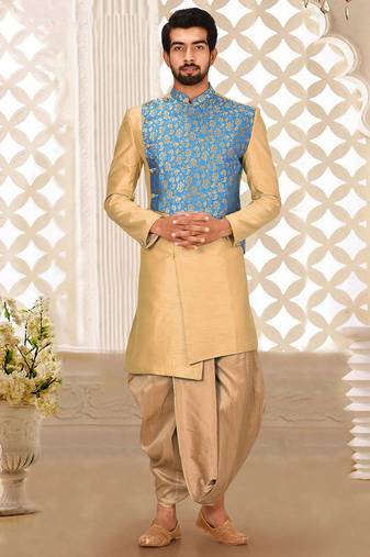 Light beige anghrakha pattern work indo western