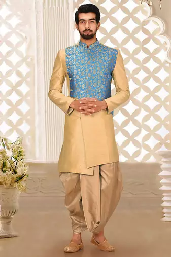 Light beige anghrakha pattern work indo western