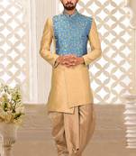 Light beige anghrakha pattern work indo western