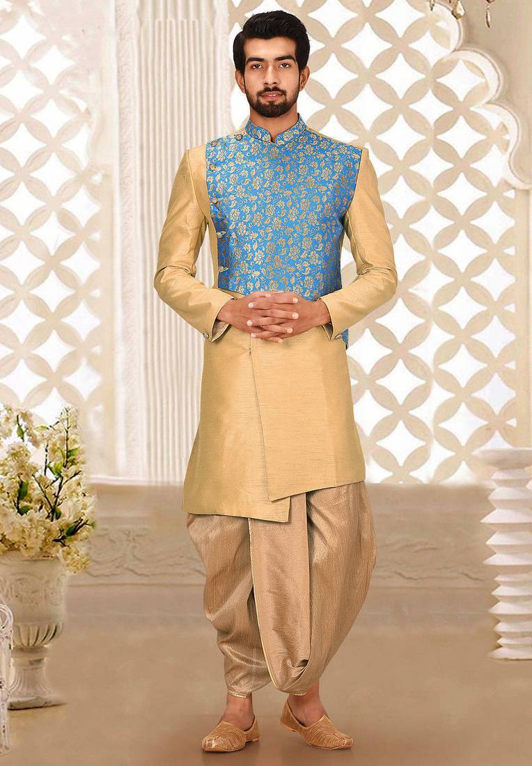 Light beige anghrakha pattern work indo western