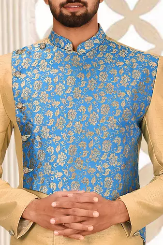 Light beige anghrakha pattern work indo western