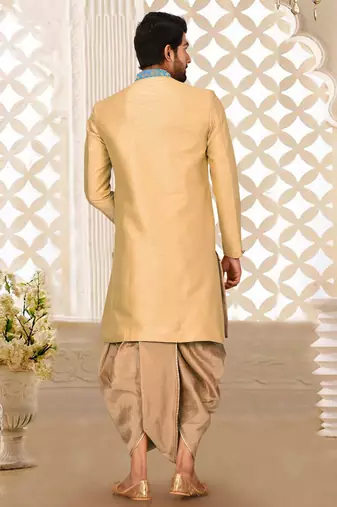 Light beige anghrakha pattern work indo western