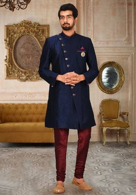 Navy blue anghrakha pattern work indo western 1