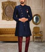 Navy blue anghrakha pattern work indo western