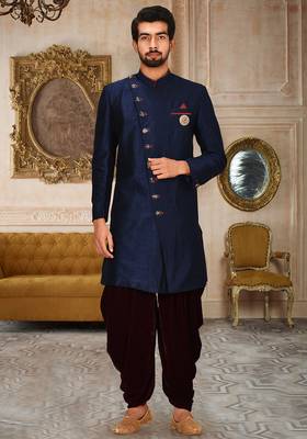 Navy blue anghrakha pattern work indo western 1