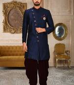 Navy blue anghrakha pattern work indo western