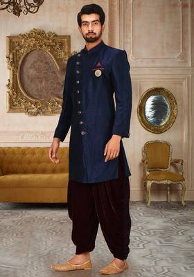 Navy blue anghrakha pattern work indo western 2