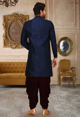 Navy blue anghrakha pattern work indo western 3