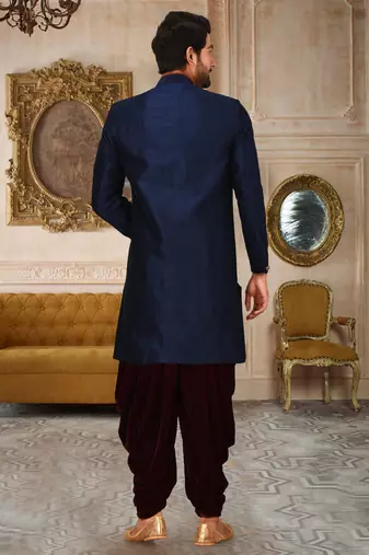 Navy blue anghrakha pattern work indo western