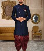 Navy blue anghrakha pattern work indo western