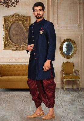 Navy blue anghrakha pattern work indo western 2