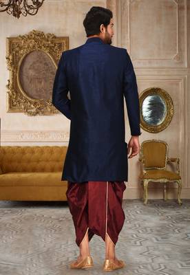 Navy blue anghrakha pattern work indo western 3