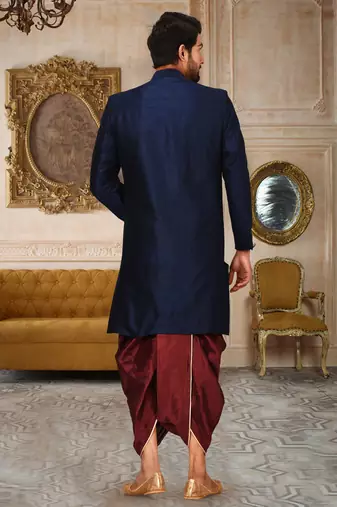 Navy blue anghrakha pattern work indo western