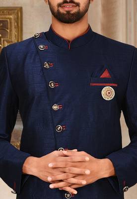 Navy blue anghrakha pattern work indo western 4