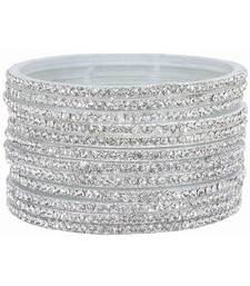 Nvr women's set of 12 zircon gemstone studded stylish silver plated bangles