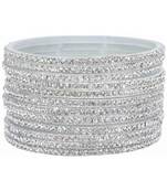 Nvr women's set of 12 zircon gemstone studded stylish silver plated bangles