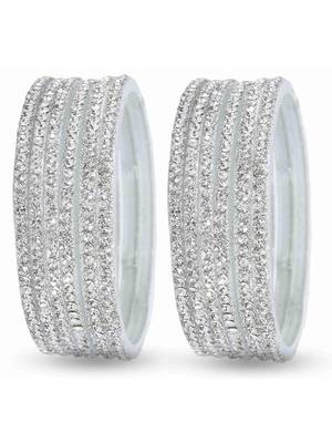 Nvr women's set of 12 zircon gemstone studded stylish silver plated bangles 2