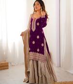 Purple & beige designer sharara suit