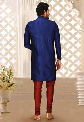 Royal blue anghrakha pattern work indo western 4