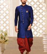 Royal blue anghrakha pattern work indo western