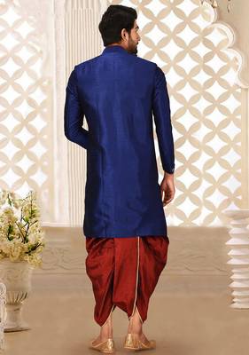 Royal blue anghrakha pattern work indo western 2