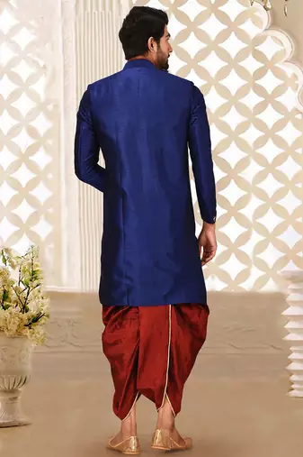 Royal blue anghrakha pattern work indo western