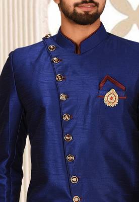 Royal blue anghrakha pattern work indo western 4