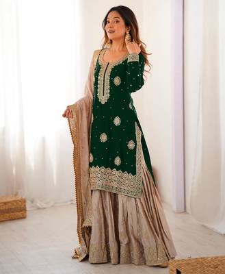 Green & beige designer sharara suit 1
