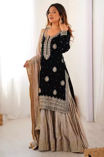 Black & beige designer sharara suit